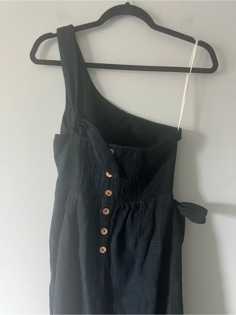 Free People At Leisure One Shoulder Black Midi Dress Side Tie Wrap Size Small